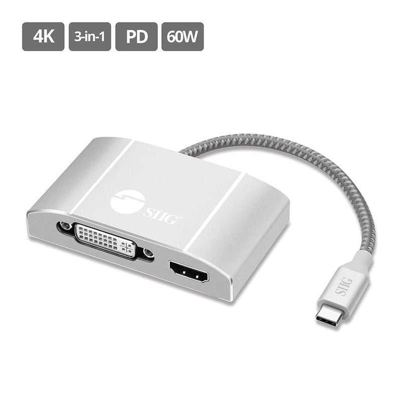 SIIG USB-C to HDMI/DVI/VGA Video Monitor Adapter with 60W Laptop Charging PD - USB Type-C Multiport Display Converter Dock - Thunderbolt 3 Compatible for MacBook, Chromebook, More CB-TC0911-S1 - Image 2